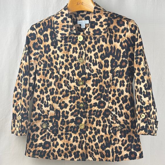 Charter Club Leopard Print Button Up 3/4 Sleeve Jacket Blazer w/ Pockets Medium - Picture 1 of 12